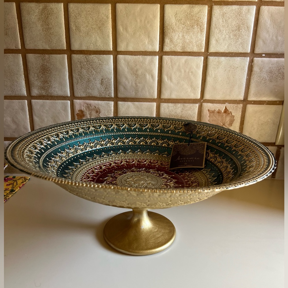 Fruit Bowl ~ Turkish Hand Crafted Large Decorated Glass  Bowl
